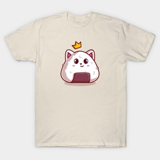 Cute Cat Onigiri With Crown Cartoon T-Shirt